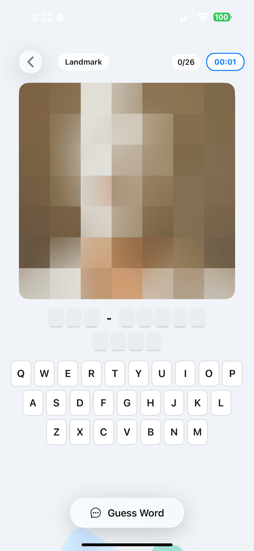 Unveil game showing pixelated image puzzle