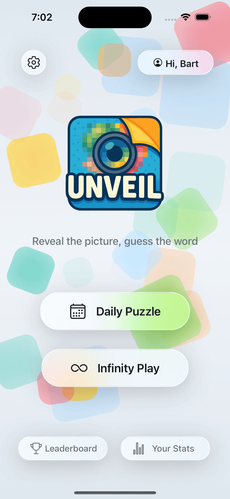 Unveil game home screen